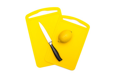 Wall Mural - Yellow cutting Board isolated on white