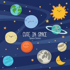 Wall Mural - colorful planets with some cute characters
