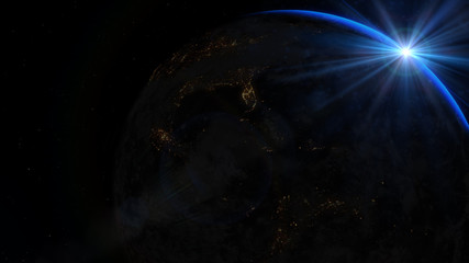 Wall Mural - Earth in cosmos and bright sun. Elements of this image furnished by NASA.