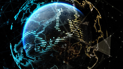 Wall Mural - Communication technology for internet business. Global world network and telecommunication on earth. Elements of this image furnished by NASA - 3d illustration