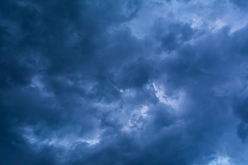 Dramatic cloudscape sky background with dark blue clouds, storm