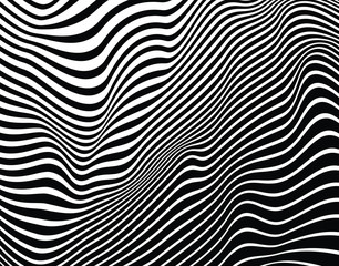 digital image with a psychedelic stripes wave design black and white. optical art background. textur