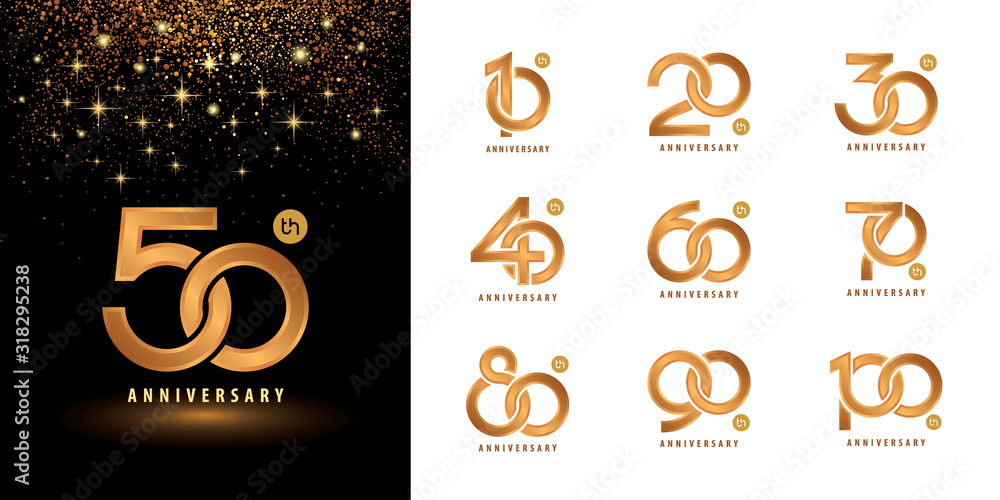 Set of Anniversary logotype design, Celebrating Anniversary Logo multiple line golden for celebration - obrazy, fototapety, plakaty 