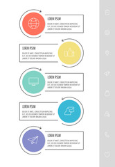 Vector flat template circle infographics. Business concept with 5 options and parts. Five steps for timeline, levels, marketing, presentation, graph, diagrams, slideshow