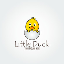 Cute Little Duck Logo Design, Concept With Little Duck Hatched From An Egg. Vector Illustration.