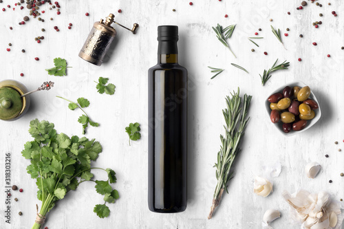 Download Oil vinegar bottle mockup on white wooden background, with ...