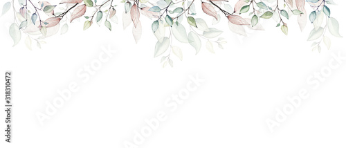 Fotografía Watercolor painted floral frame on white background