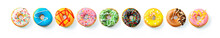 Various Colourful Donuts In A Row