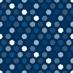 Aufkleber - Modern blue seamless pattern with blue abstract background for classic vector design. Modern geometric vector texture. Abstract geometric seamless pattern. Hexagon background. Hexagonal cell texture.