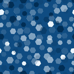 Aufkleber - Modern blue seamless pattern with blue abstract background for classic vector design. Modern geometric vector texture. Abstract geometric seamless pattern. Hexagon background. Hexagonal cell texture.