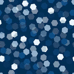 Aufkleber - Modern blue seamless pattern with blue abstract background for classic vector design. Modern geometric vector texture. Abstract geometric seamless pattern. Hexagon background. Hexagonal cell texture.