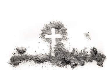 Poster - Christian religion cross made in ash or dust as sacrifice, redemption, ash wednesday or lent concept