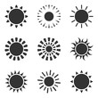 sun icons set. Flat shining symbols collection. Daylight logos