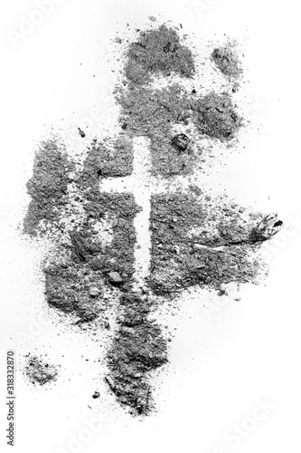 Fotografía Ash wednesday cross made of ash or dust, as christian faith, lent or religion holiday concept
