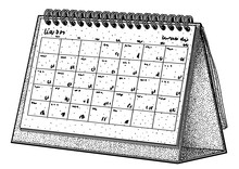 Standing Calendar Illustration, Drawing, Engraving, Ink, Line Art, Vector