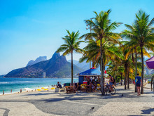 Ipanema Beach And Arpoador Beach With  In Rio De Janeiro, Brazil. Ipanema Beach Is The Most Famous Beach Of Rio De Janeiro, Brazil. Cityscape Of Rio De Janeiro.