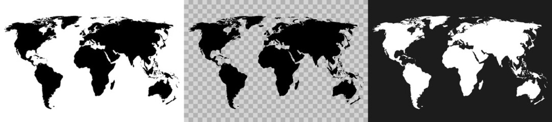 Wall Mural - set world map on white, transparent and gray background, continents of the planet - stock vector