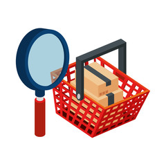 Sticker - basket shopping with magnifying glass and boxes packages design