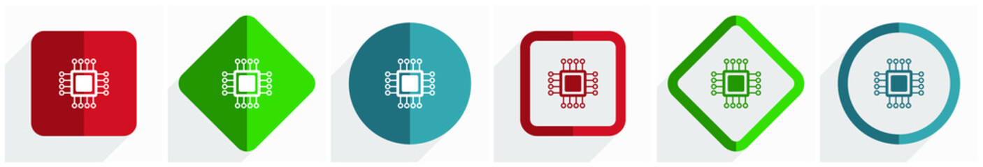 Poster - Circuit, technology, chip, processor icon set, flat design vector illustration in 6 options for webdesign and mobile applications in eps 10