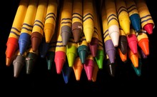 High Angle View Of Colorful Crayons On Black Background