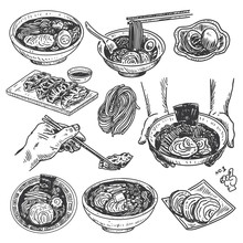 Vintage Food Sketch, Hand Drawn Japanese Ramen Menu, Vector