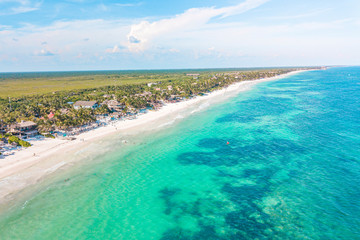 Wall Mural - Amazing aerial view of Tulum Beach, in the Caribbean Ocean, near Cancun, Mexico