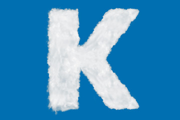 Wall Mural - Letter K font shape element made of clouds on blue background over sky