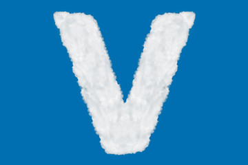 Wall Mural - Letter V font shape element made of clouds on blue background over sky