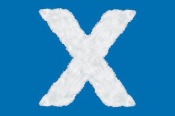 Wall Mural - Letter X font shape element made of clouds on blue background over sky