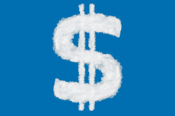 Wall Mural - US dollar USA, USD shape element made of clouds on blue background over sky