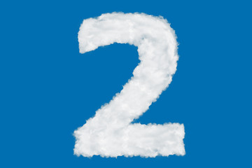 Wall Mural - Number 2 font shape element made of clouds on blue background over sky