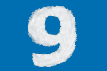 Wall Mural - Number 9 font shape element made of clouds on blue background over sky