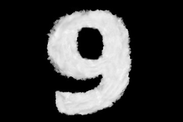 Wall Mural - Number 9 font shape element made of clouds on black background ready for mask or blending modes