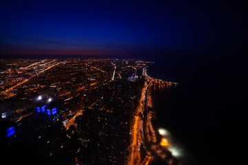 Wall Mural - Chicago downtown panorama at night with Concrete beach on Michigan and interstate 41 highway