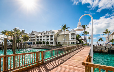 Fototapete - Wooden bridge at the cruise port and marina of Key West, Florida.