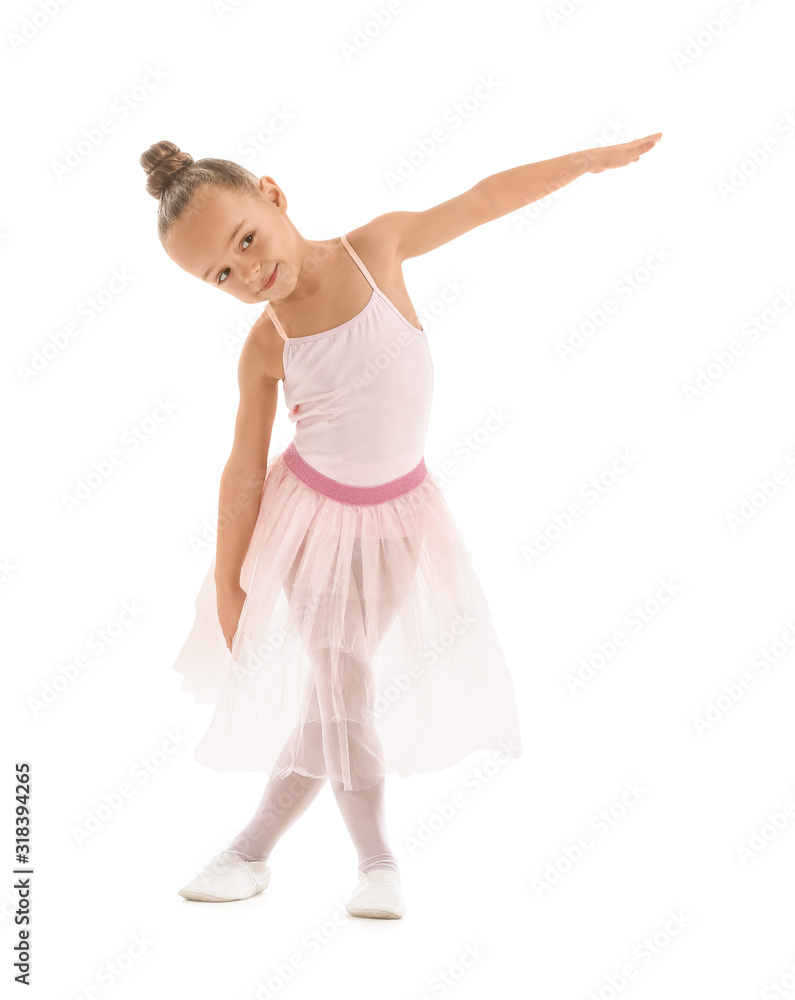 Cute little ballerina on white background