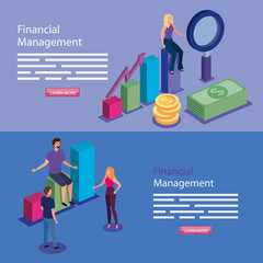 Canvas Print - set poster of financial management with people and icons vector illustration design