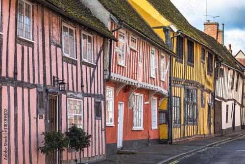 Fotografía Half-timbered medieval cottages, Water Street, Lavenham, Suffolk, England, Unite
