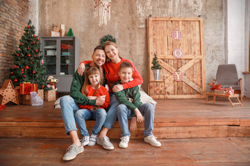 Canvas Print - Happy family on Christmas eve at home