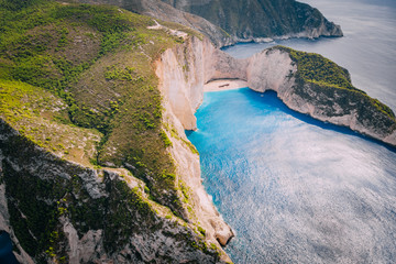 Poster - Aerial panoramic view of famous shipwreck beach Zakynthos, Greece