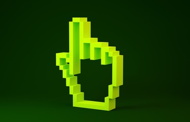 Sticker - Yellow Pixel hand cursor icon isolated on green background. Pointer hand cursor. Minimalism concept. 3d illustration 3D render