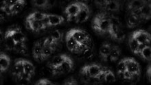 Dark Faces Of Corpses The Screaming. Black And White Background. Illustration In Horror Fantasy Genre. Coal And Noise Effect. Gloomy Characters From Nightmares.