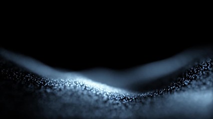 Wall Mural - blurry shiny dots slowly waving on dark black copy space background.