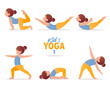 © tondruangwit - kids yoga set. Gymnastics for children and healthy lifestyle. Cartoon kids in different yoga poses.  Vector art and illustration.