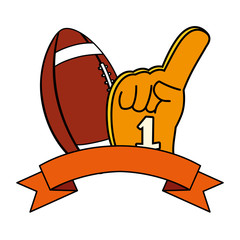 Poster - american football ball with hand glove on white background