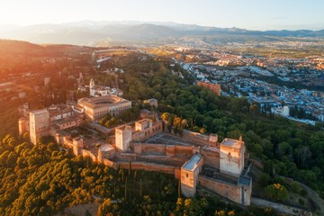 Granada Alhambra aerial view sunrise