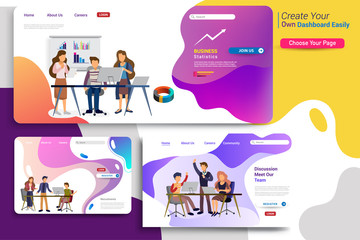 Set of landing page design templates, business strategy, analytics and brainstorming. Modern vector illustration concepts for website design ui/ux and mobile website development, business presentation