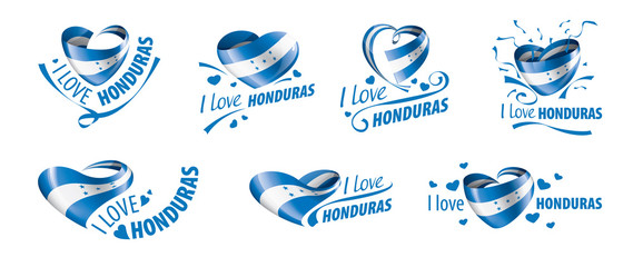 national flag of the honduras in the shape of a heart and the inscription i love honduras. vector il