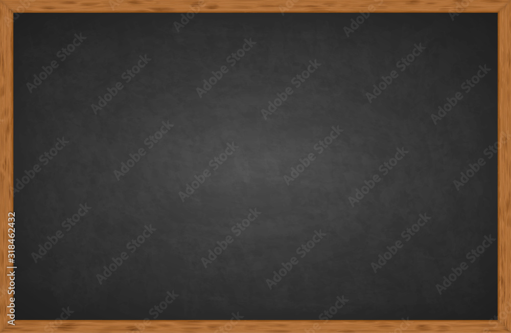 Rubbed out dirty chalkboard. Realistic black chalkboard with wooden frame isolated on white background. Empty school chalkboard for classroom or restaurant menu. Template blackboard for design - obrazy, fototapety, plakaty 