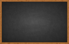 Rubbed Out Dirty Chalkboard. Realistic Black Chalkboard With Wooden Frame Isolated On White Background. Empty School Chalkboard For Classroom Or Restaurant Menu. Template Blackboard For Design